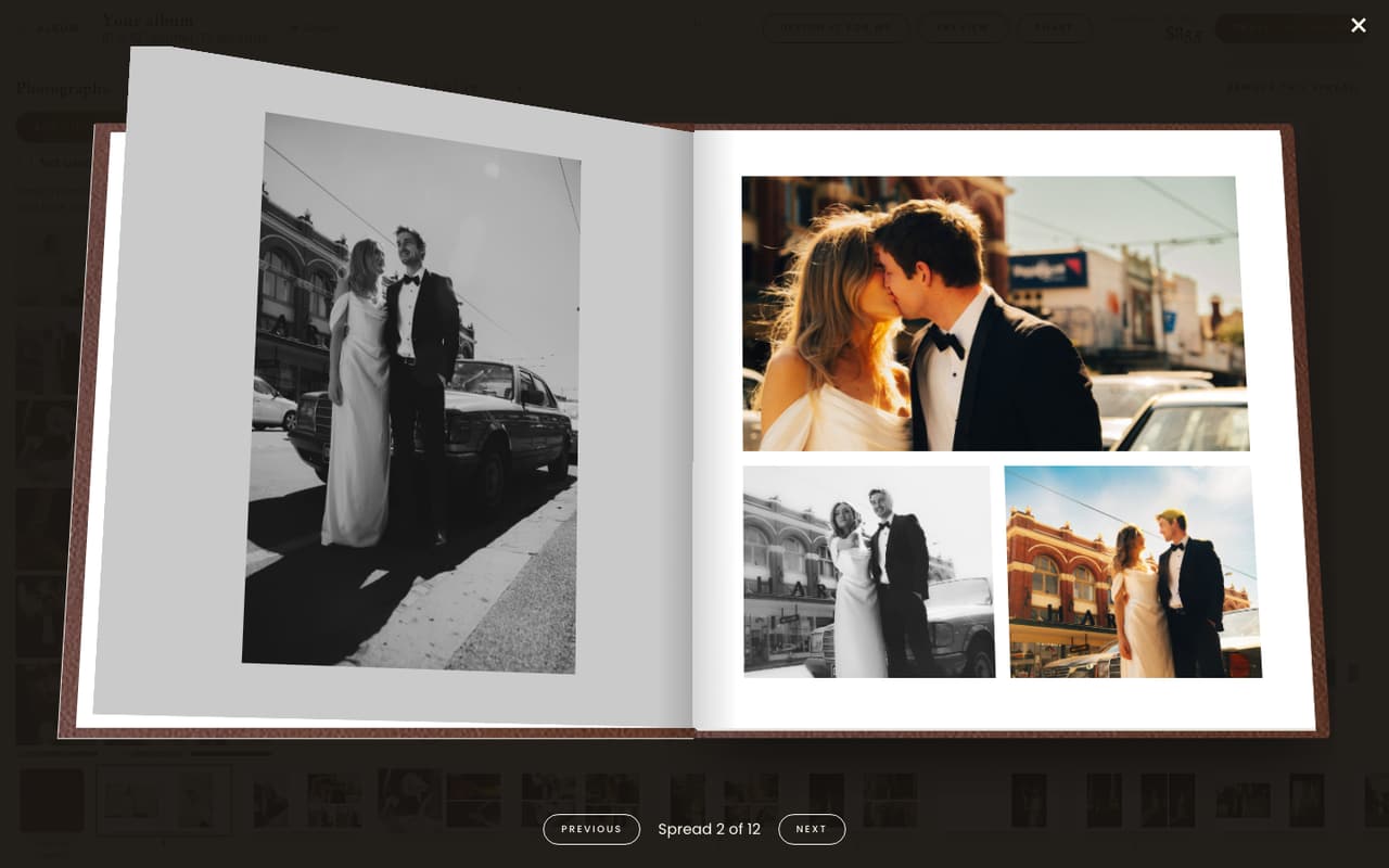 The album studio's preview, turning a page of a couple's album in three dimensions