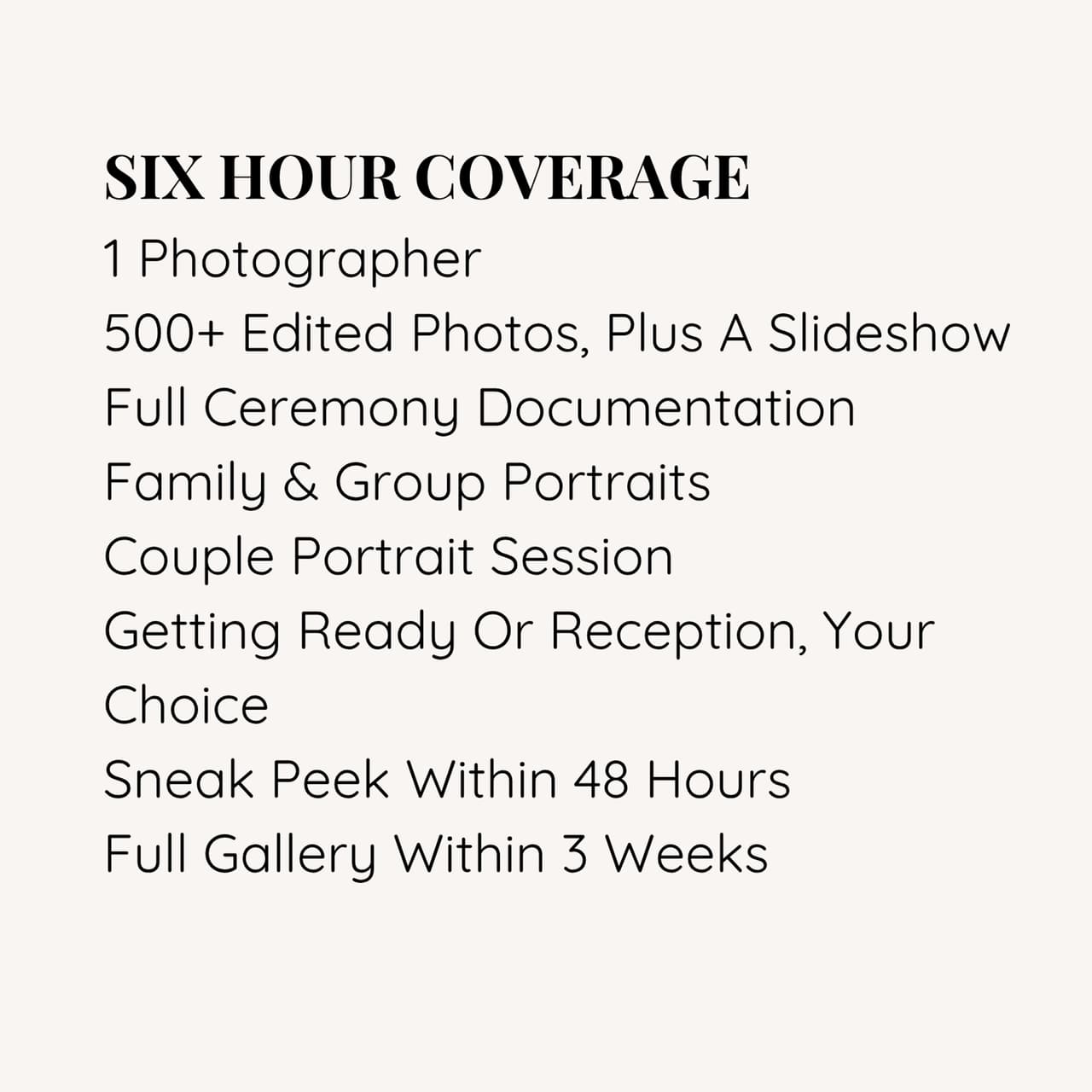 What is included in The Celebration, wedding photography: the back of the collection card