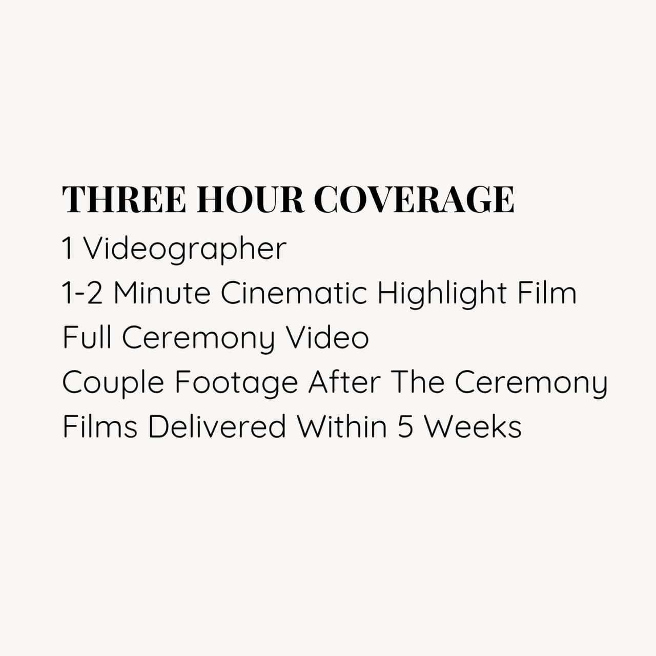 What is included in The Elopement, wedding videography: the back of the collection card