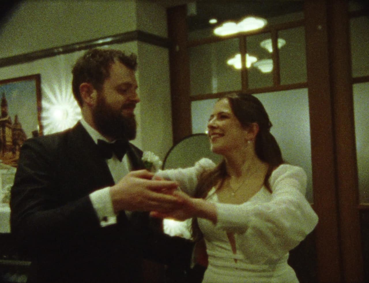 Aidan and Bianca laughing through their first dance