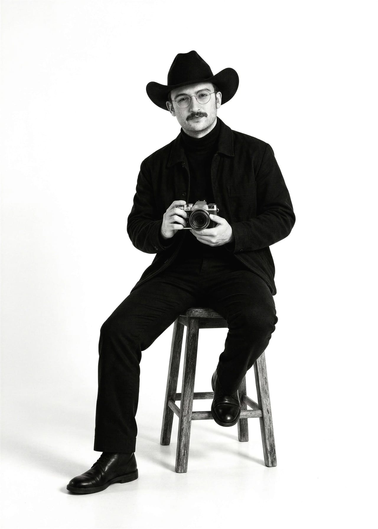 Jay, founder of Jay Chubby Wedding, sitting on a stool with a camera