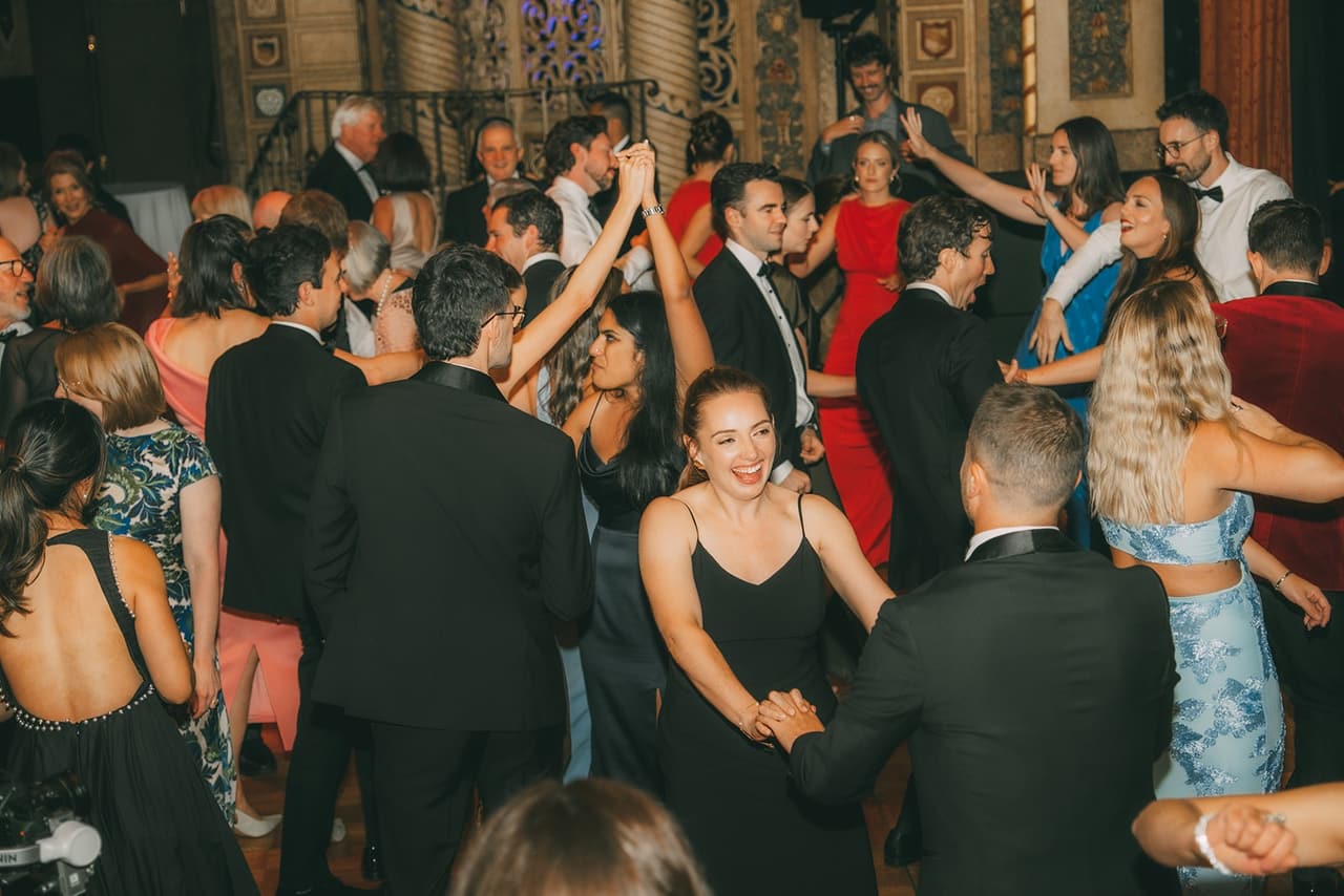 A crowded dance floor late in the night